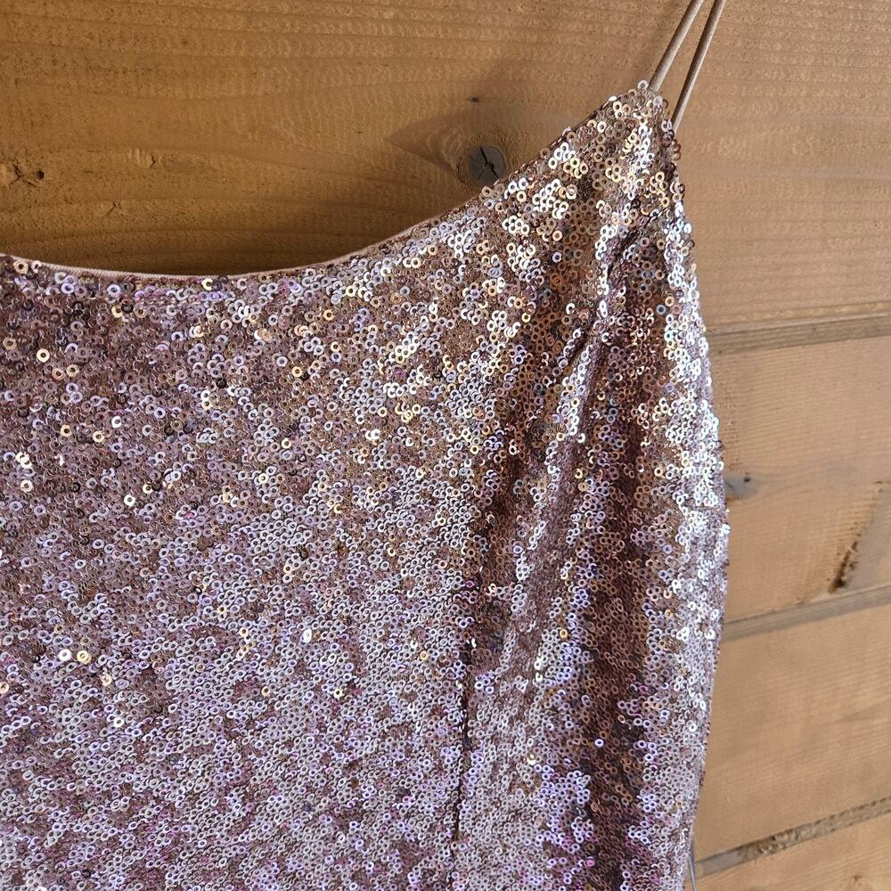 Lulu's Bring It Rose Gold Sequin Mini Dress NWT S Bodycon Hoco Coquette Club - Picture 4 of 6